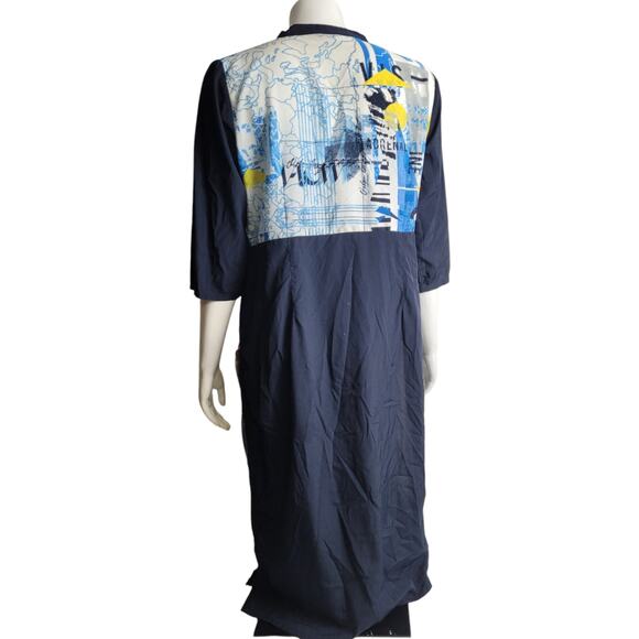 W India Abstract Graphic Maxi Tunic Dress Sz 14 Blue Yellow Inspirational Words - Picture 5 of 10
